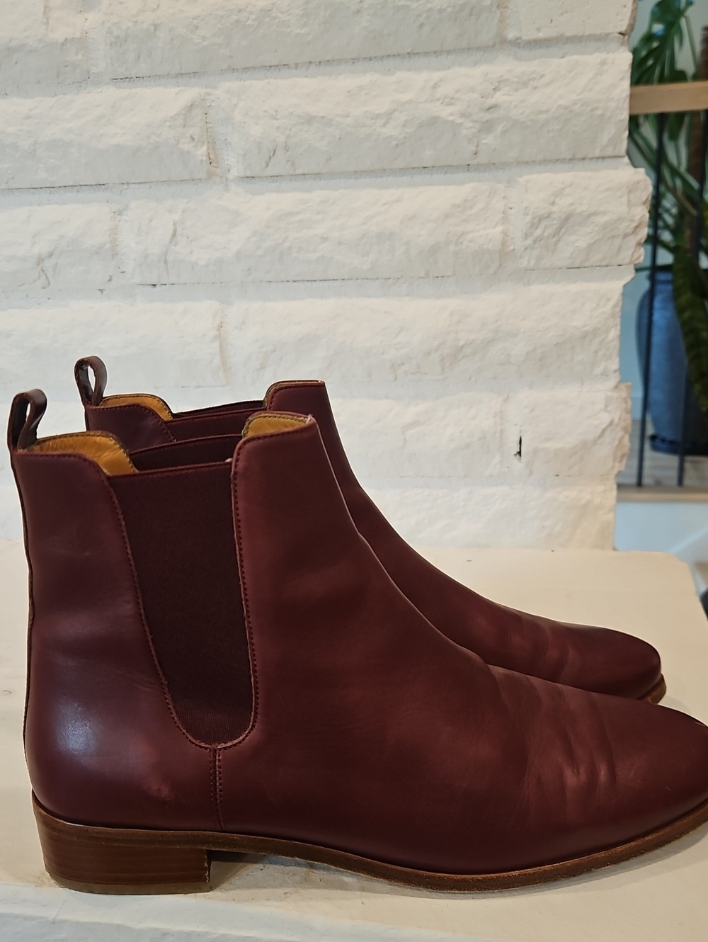 Sezane Burgundy Leather Ankle Boots